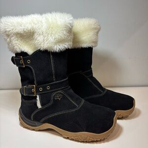 Salomon Black Winter Boots suede with Cream Fur